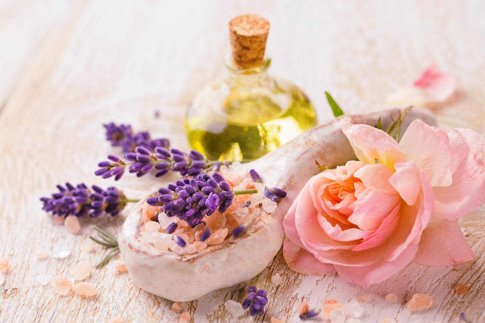 Spa still life with lavender and rose flower