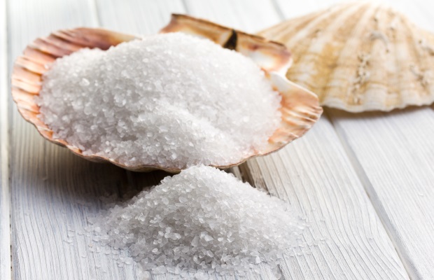 white crystal salt in seashell